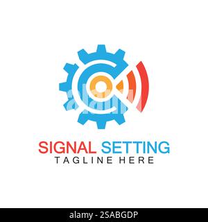 Logo für Signaleinstellung mit Gang- und Signalzusammensetzung, Logo für Verbindungseinstellung, Signal, Internet, Telefon, Radio, Computer, Wlan, Kommunikation, Antenne. Stock Vektor