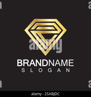 Ein rautenförmiger schwarzer Hintergrund mit dem Buchstaben R. Stock Vektor