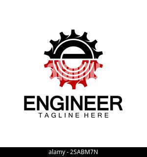 Design des Engineer Logos, Logo des Letter E Gear, Logo des Engineers mit Buchstabe E und Gear-Elementen Stock Vektor
