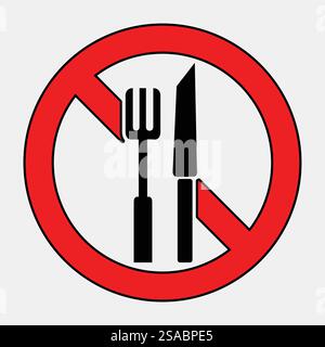 Dieses Bild zeigt ein markantes „kein Essen“-Symbol, das perfekt geeignet ist, Ernährungseinschränkungen oder Warnhinweise in Bezug auf Lebensmittel auf einfache und effektive Weise zu vermitteln. Stock Vektor