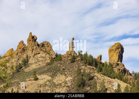 Ländlicher Naturpark del Nublo, Roque Nublo, Basaltfelsen El Fraile, Gran Canaria, Kanarische Inseln, Spanien, Europa Stockfoto