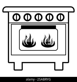Minimalistisches Herdsymbol mit Flammen, perfekt für moderne, stilvolle Darstellungen von Kochkünsten, Küchenaktivitäten oder kulinarischen Themen. Stock Vektor