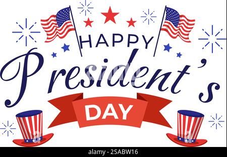 Happy Presidents Day Vektor Illustration am 19. Februar mit Präsident Amerika und USA Flagge in flachem Cartoon Hintergrund Design Stock Vektor
