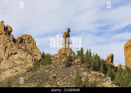 Ländlicher Naturpark del Nublo, Roque Nublo, Basaltfelsen El Fraile, Gran Canaria, Kanarische Inseln, Spanien, Europa Stockfoto