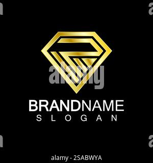 Ein rautenförmiger schwarzer Hintergrund mit dem Buchstaben R. Stock Vektor