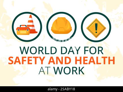 Welttag für Sicherheit und Gesundheit am Arbeitsplatz Vektor-Illustration am 28. April mit mechanischem Werkzeug und Bauhelm im flachen Cartoon-Hintergrund Stock Vektor