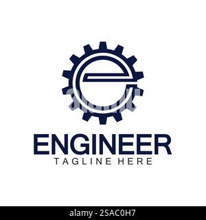 Design des Engineer Logos, Logo des Letter E Gear, Logo des Engineers mit Buchstabe E und Gear-Elementen Stock Vektor