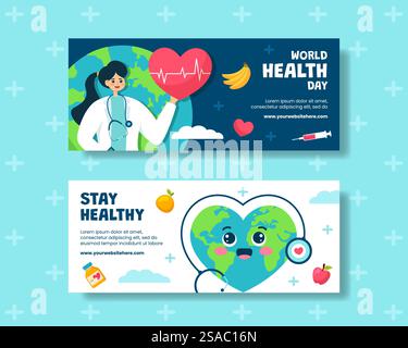 Gesundheitstag Horizontale Banner Flache Cartoon Hand Gezeichnete Vorlagen Hintergrund Illustration Stock Vektor
