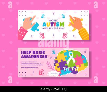 Autismus Awareness Day Horizontal Banner Flat Cartoon Hand Gezeichnete Vorlagen Hintergrund Illustration Stock Vektor
