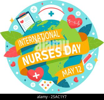 International Nurses Day Vector Illustration am 12. Mai für Beiträge, die Schwester zur Gesellschaft im Gesundheitswesen Flat Kids Cartoon Hintergrund Stock Vektor