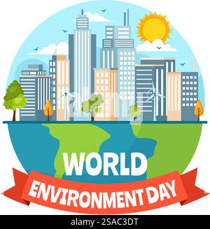 Weltumwelttag Vektor-Illustration mit grünem Baum und Tieren im Wald für Rettet den Planeten oder das Taking Care of the Earth in Flat Hintergrund Stock Vektor