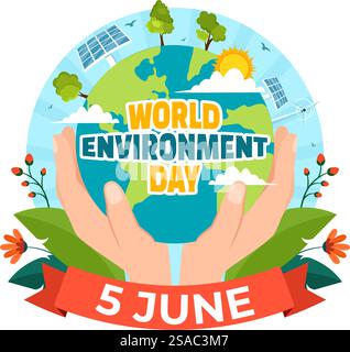 Weltumwelttag Vektor-Illustration mit grünem Baum und Tieren im Wald für Rettet den Planeten oder das Taking Care of the Earth in Flat Hintergrund Stock Vektor