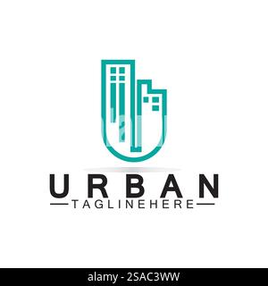 Letter U Urban Building Logo Vector Design. Urbane Ikone, Stadtturm, Hotel Stock Vektor