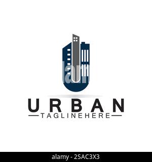 Letter U Urban Building Logo Vector Design. Urbane Ikone, Stadtturm, Hotel Stock Vektor