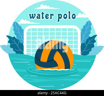Wasser Polo Sport Vektor Illustration mit Spieler spielt, um den Ball auf das gegnerische Tor im Schwimmbad im flachen Zeichentrickhintergrund zu werfen Stock Vektor