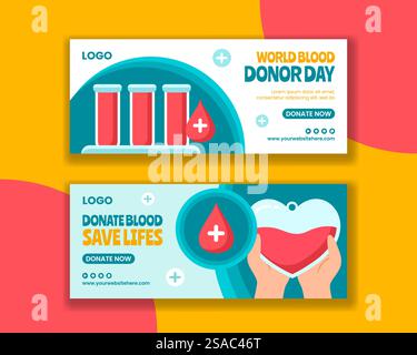 Blutspender Tag Horizontal Banner Flat Cartoon Hand Gezeichnete Vorlagen Hintergrund Illustration Stock Vektor