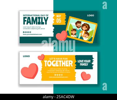 Tag der Familie horizontales Banner Flat Cartoon Hand gezeichnete Vorlagen Hintergrund Illustration Stock Vektor