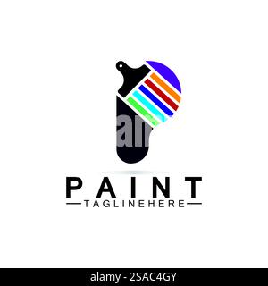Buchstabe P mit Pinselsymbol für die Vektorvorlage des Logo-Konzepts. Stock Vektor