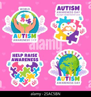 Autismus Awareness Day Label Flat Cartoon Hand Gezeichnete Vorlagen Hintergrund Illustration Stock Vektor