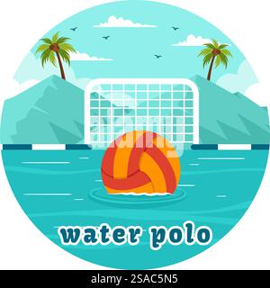 Wasser Polo Sport Vektor Illustration mit Spieler spielt, um den Ball auf das gegnerische Tor im Schwimmbad im flachen Zeichentrickhintergrund zu werfen Stock Vektor