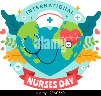 International Nurses Day Vector Illustration am 12. Mai für Beiträge, die Schwester zur Gesellschaft im Gesundheitswesen Flat Kids Cartoon Hintergrund Stock Vektor