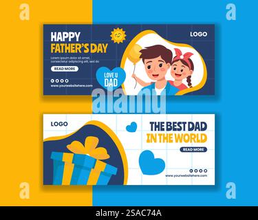 Vatertag Horizontales Banner Flat Cartoon Hand Gezeichnete Vorlagen Hintergrund Illustration Stock Vektor