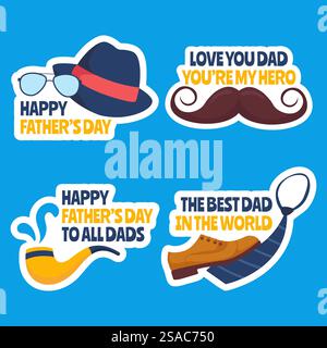 Vatertag-Etikett Flache Cartoon Hand Gezeichnete Vorlagen Hintergrund Illustration Stock Vektor