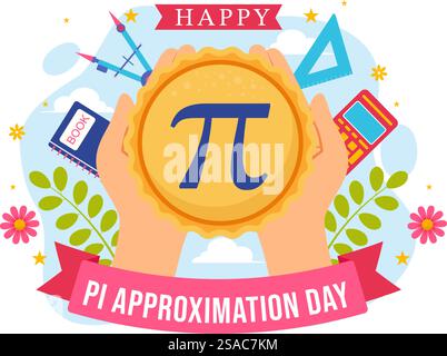 Pi Approximation Tag Vektor Illustration am 22. Juli mit mathematischen Konstanten, griechischen Buchstaben oder gebackener Süßkuchen im flachen Zeichentrickhintergrund Stock Vektor