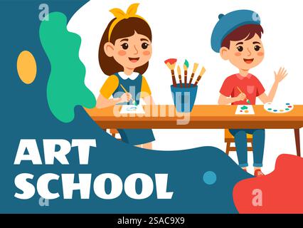 Kunst Schule Social Media Hintergrund Flache Cartoon Hand Gezeichnete Vorlagen Illustration Stock Vektor