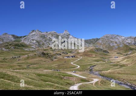 Die Pyrenäen sommeralpen des Oberen Ossau-Tals, Col du Pourtalet, Französische Pyrenäen, Vallee d'Ossau, Bearn, Pyrenäen-Atlantiques, Nouvelle-Aquitaine Stockfoto
