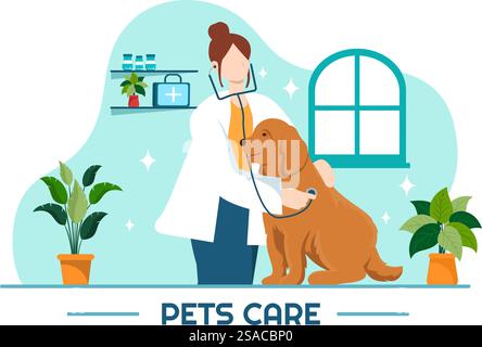 Haustierpflege Vektor-Illustration mit Tierheim oder Vet Klinik für die Pflege von Hund oder Katze im Healthcare Flat Cartoon Hintergrund Design Stock Vektor