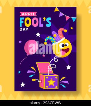 April Narren Tag Vertikales Poster Flache Cartoon Hand Gezeichnete Vorlagen Hintergrund Illustration Stock Vektor