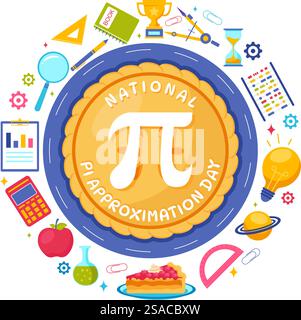 Pi Approximation Tag Vektor Illustration am 22. Juli mit mathematischen Konstanten, griechischen Buchstaben oder gebackener Süßkuchen im flachen Zeichentrickhintergrund Stock Vektor