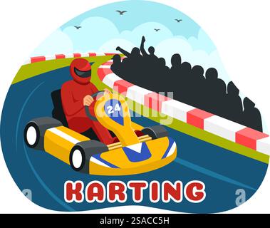 Vektor-Illustration von Karting Sport mit einem Racing Game Go Kart oder Mini Car auf einer kleinen Rennstrecke in einem flachen Stil Cartoon Hintergrund Design Stock Vektor