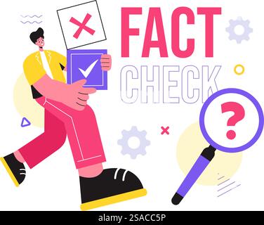 Fakt- oder Fake-Check-Nachrichten Vektor-Illustration mit Mythen vs. Fakten für gründliche Verifizierung und Evidenzvergleich in einem flachen Cartoon-Stil Hintergrund Stock Vektor