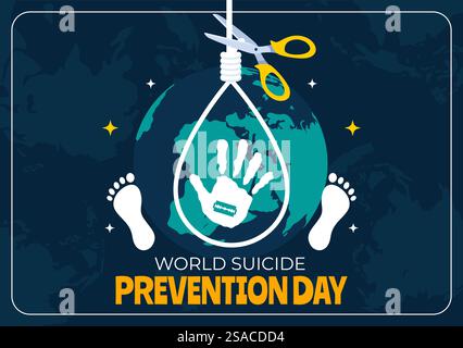 World Suicide Prevention Day Vektor Illustration am 10. September mit einem hängenden Seil und Händen, um Suizide in einem flachen Zeichentrickhintergrund zu verhindern Stock Vektor