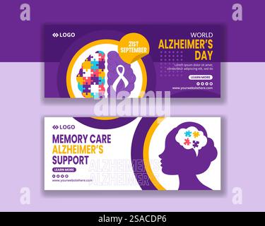 Alzheimer&rsquo;s Tag Horizontal Banner Flat Cartoon Hand gezeichnete Vorlagen Hintergrund Illustration Stock Vektor