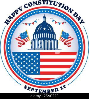 Happy Constitution Day Vereinigte Staaten Vektor-Illustration am 17. September mit einer amerikanischen wehenden Flagge und dem Kapitolgebäude Stock Vektor