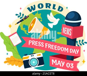 World Press Freedom Day Vektor Illustration am 3. Mai mit Nachrichten Mikrofone und Zeitung rechts zu sprechen in Flat Cartoon Hintergrund Stock Vektor