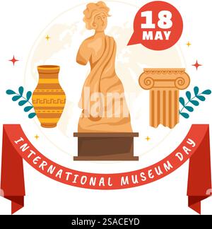 Internationaler Museumstag Vektor-Illustration am 18. Mai mit Gebäudegalerie oder Kunstwerken in flachem Zeichentrickhintergrund Design Stock Vektor