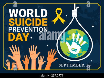 World Suicide Prevention Day Vektor Illustration am 10. September mit einem hängenden Seil und Händen, um Suizide in einem flachen Zeichentrickhintergrund zu verhindern Stock Vektor