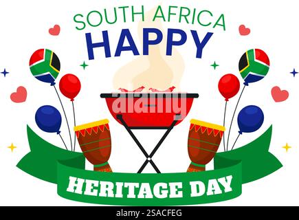 Happy Heritage Day Südafrika Vektor-Illustration für den 24. September mit einer wehenden Flagge, die afrikanische Kultur und Traditionen auf einem flachen Hintergrund ehrt Stock Vektor