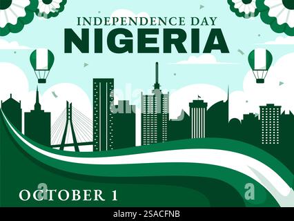 Happy Nigeria Unabhängigkeitstag Vektor Illustration am 1. Oktober mit schwenkender Flagge und den Kämpfern in National Holiday Flat Cartoon Hintergrund Design Stock Vektor