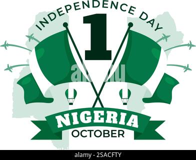 Happy Nigeria Unabhängigkeitstag Vektor Illustration am 1. Oktober mit schwenkender Flagge und den Kämpfern in National Holiday Flat Cartoon Hintergrund Design Stock Vektor