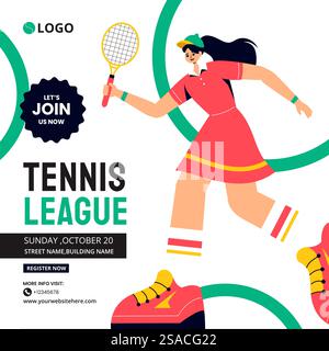 Tennis Spieler Sport Social Media Illustration Flat Cartoon Hand Gezeichnet Vorlagen Hintergrund Stock Vektor