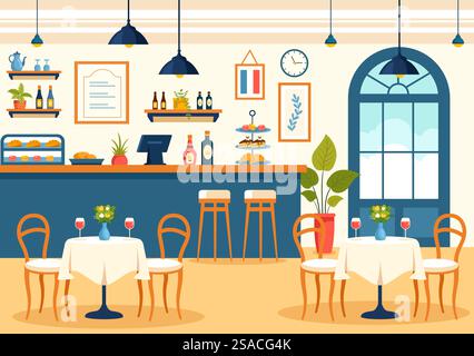 Französische Küche Restaurant Vektor-Illustration mit verschiedenen traditionellen oder nationalen Speisen von Frankreich auf flachem Stil Cartoon Hintergrund Stock Vektor