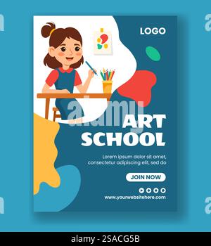 Kunstschule Vertikales Poster Flache Cartoon Hand Gezeichnete Vorlagen Hintergrund Illustration Stock Vektor