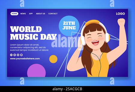 Music Day Social Media Landing Page Cartoon Handgezeichnete Vorlagen Hintergrund Illustration Stock Vektor