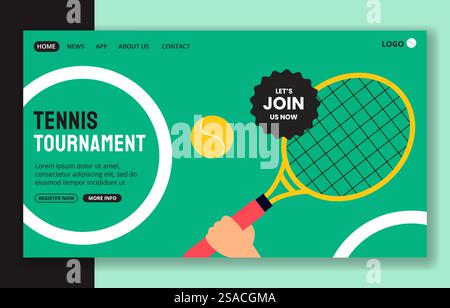 Tennisspieler Sport Social Media Landing Page Cartoon Hand Gezeichnete Vorlagen Hintergrund Illustration Stock Vektor