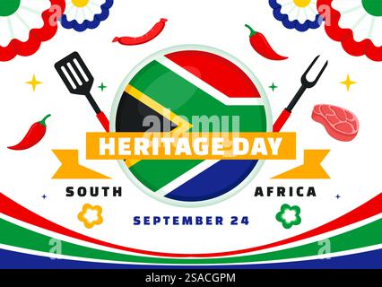 Happy Heritage Day Südafrika Vektor-Illustration für den 24. September mit einer wehenden Flagge, die afrikanische Kultur und Traditionen auf einem flachen Hintergrund ehrt Stock Vektor
